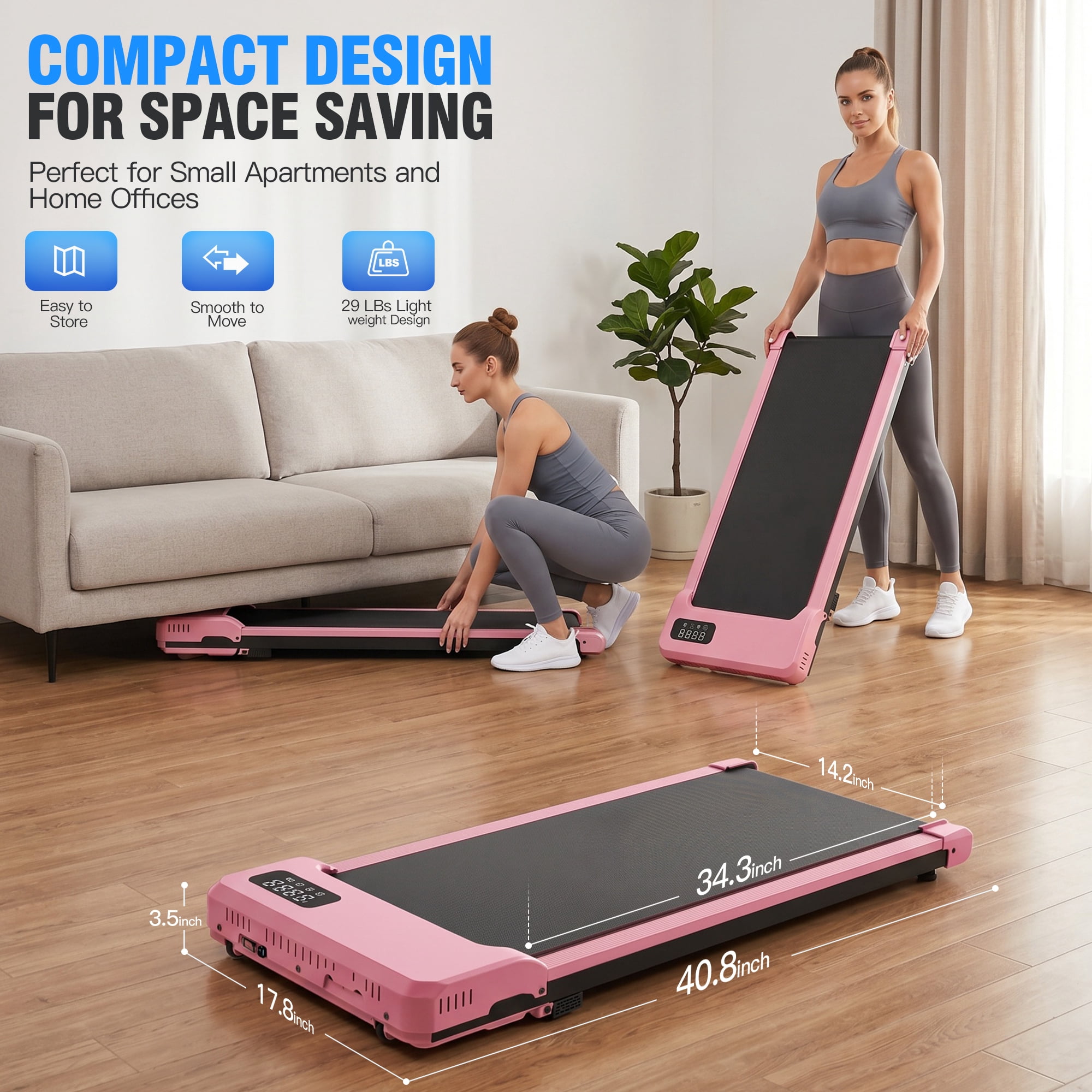 Walking Pad with 8% Manual Incline & Vibration Modes, 2.5HP Under Desk Treadmill for Home Office, 300 lbs Capacity Portable Treadmill with Remote Control & LED Display, Ultra Quiet Space-Saving