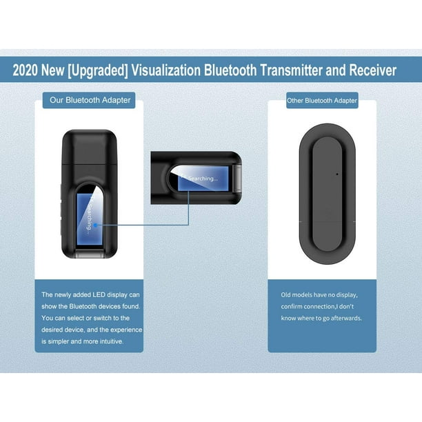 Transmetteur et récepteur Bluetooth 5.0 avec écran LCD, adaptateur  Bluetooth de visualisation portable USB 3 en 1, adaptateur Bluetooth sans  fil 3,5 mm pour PC, TV, casque, chaîne stéréo, voiture 