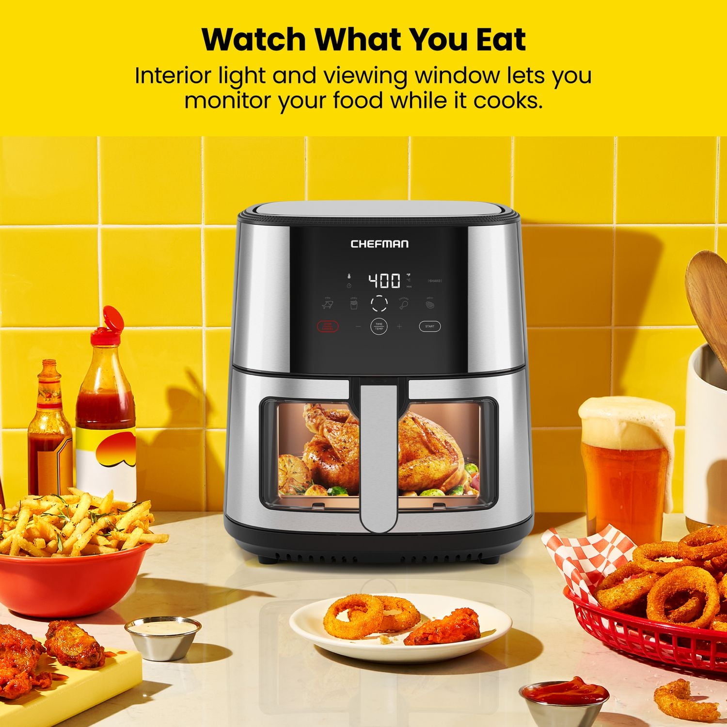 Chefman Easy-View Air Fryer with Digital Controls, 7.5L (8 Qt) Capacity - Stainless Steel, New, 7.5L (8 Quart) Air Fryer