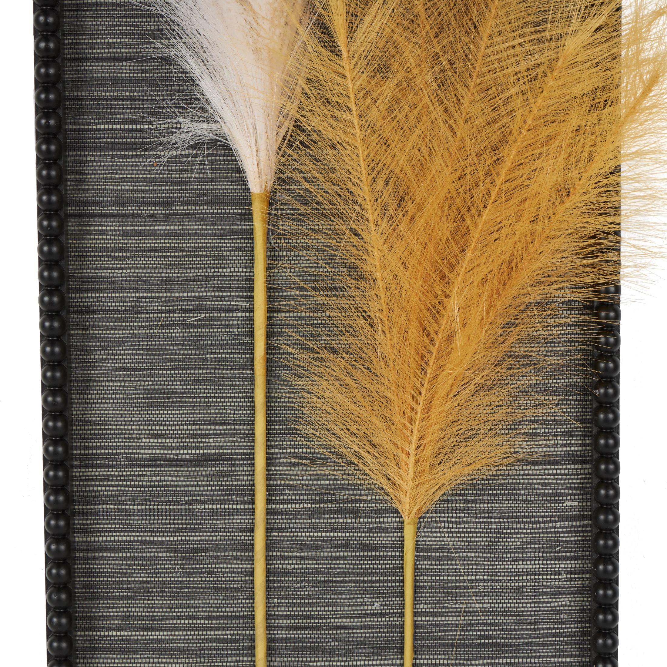 DecMode Brown Wood Handmade 3D Pampas Stem Leaf Wall Decor with Textured Backing and Beaded Frame (2 Count)