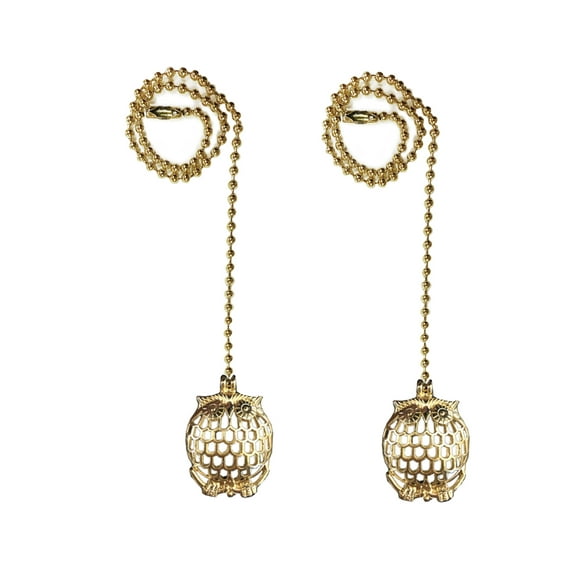 Royal Designs 24 inch Adjustable Ceiling Fan Pull Chain Extension with Wise Owl Ornament, Polished Brass, Set of 2