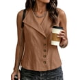 thumbnail image 2 of Women's Cotton Linen Tank Tops V Neck Sleeveless Blouse 2026 Summer Casual Button down Collared Vest Shirts by Yigetop Coffee L, 2 of 8