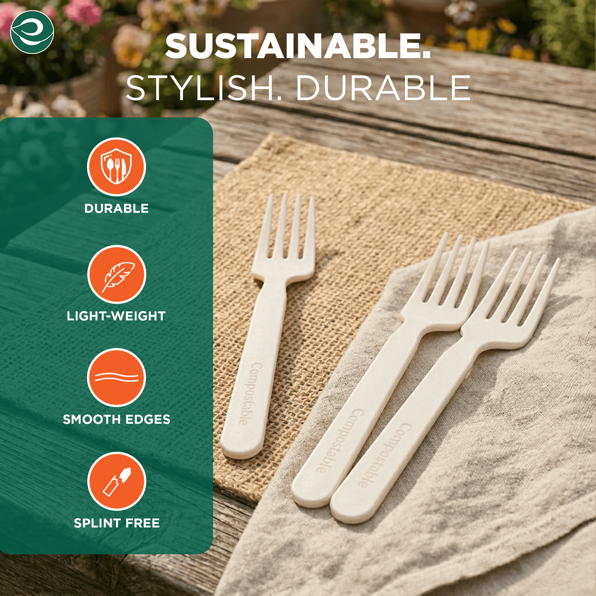 EcoSoul Compostable Forks, 24 Count, Plant-Based Disposable Forks for Parties, Picnics, Catering and Everyday Dining