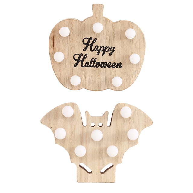 Iluminación de mesa de madera de Halloween, paquete de 2 decoraciones de mesa de Halloween MFZFUKR CPB-SSW196-1