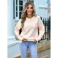 thumbnail image 6 of Womens Cute Flower Sweater Oversized Crewneck Knit Pullover Top Ribbed Knit Winter Outfits Jumper Tops White L, 6 of 8