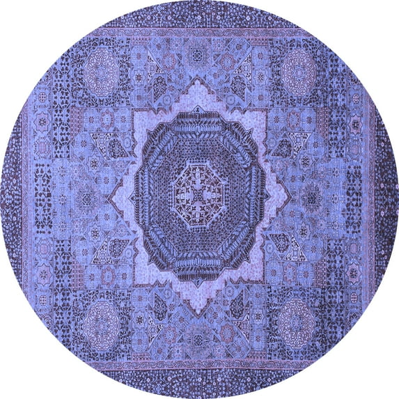 Ahgly Company Machine Washable Indoor Round Oriental Blue Modern Area Rugs, 6' Round