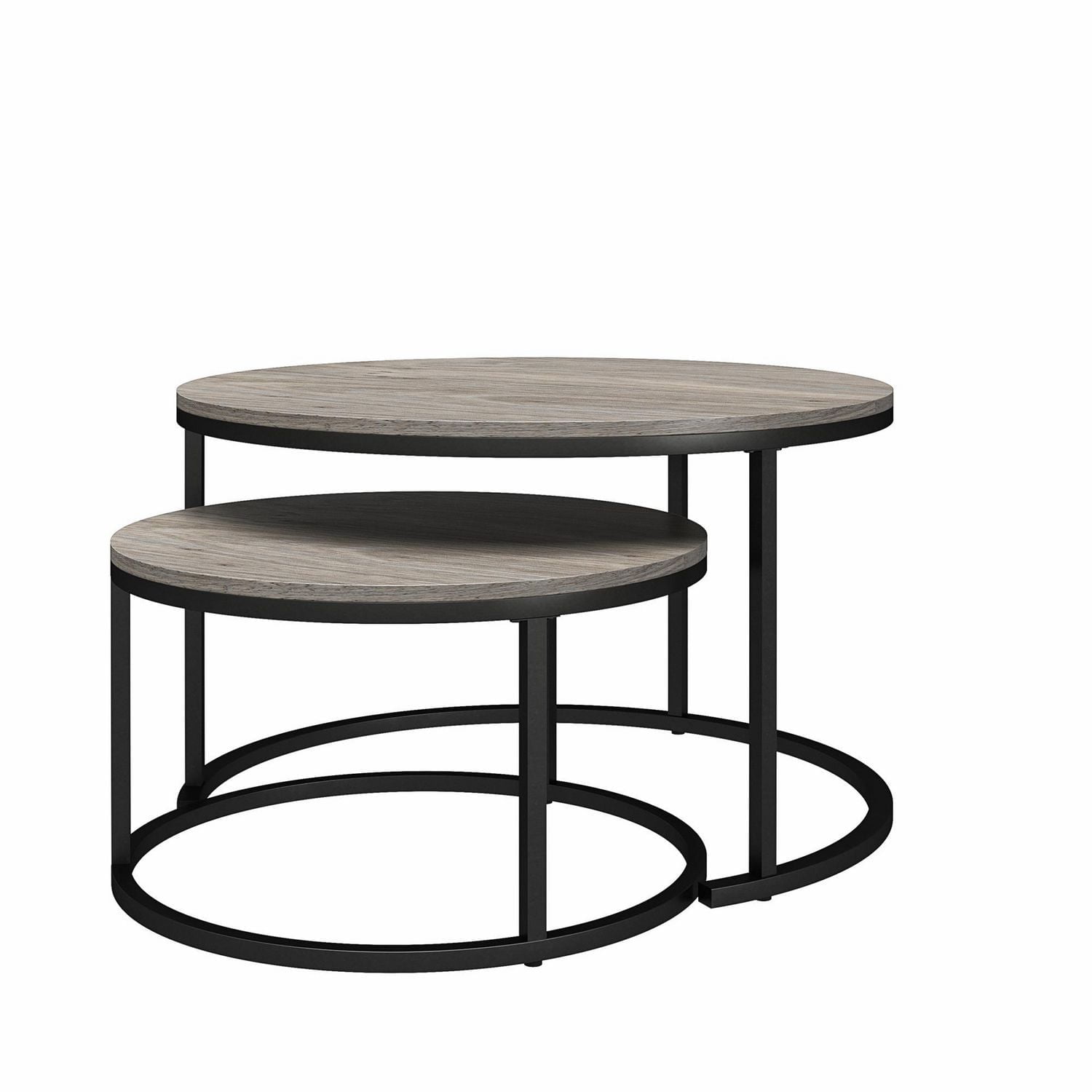 Ameriwood Home Camdale 4-Piece Nesting Coffee and End Table Bundle, Gray Oak w/ Black Meta