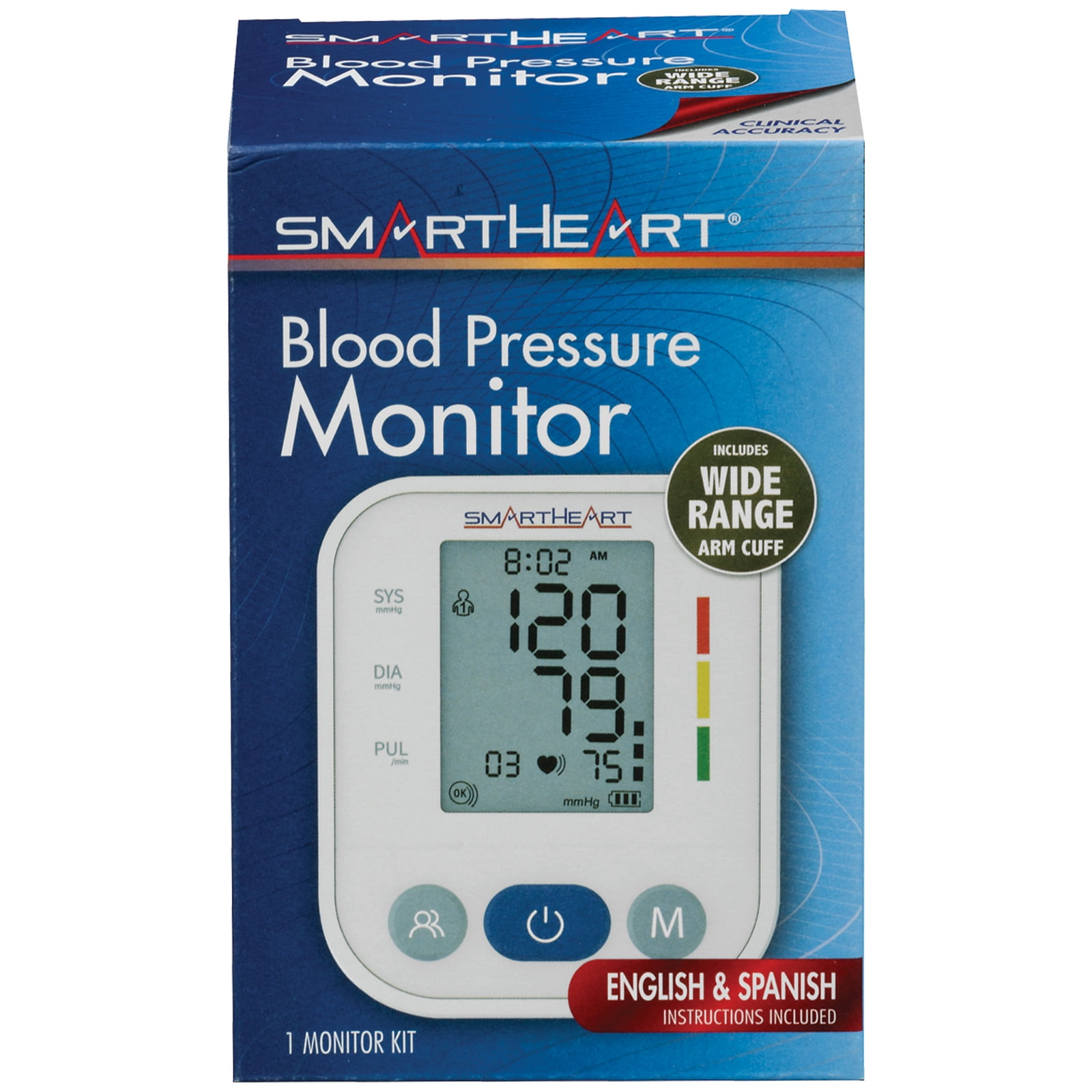 SmartHeart Blood Pressure Monitor | Wide Range Arm Cuff | 2-Person Memory | 198 Total Reading Storage | Excessive Movement Indicator | Easy to Use Automatic Inflation and Deflation