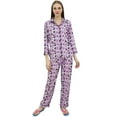 thumbnail image 3 of Bimba Purple Button-Down Shirt With Elastic Waist Pajama Pant Night Wear Set-4, 3 of 4
