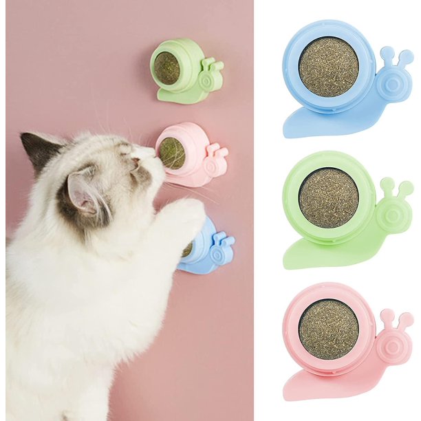 Bolas de hierba gatera para gatos de pared, paquete de 3 juguetes de hierba gatera, juguete para limpiar los dientes de los gatos, bolas de hierba gatera comestibles giratorias para gatos de pared, ju