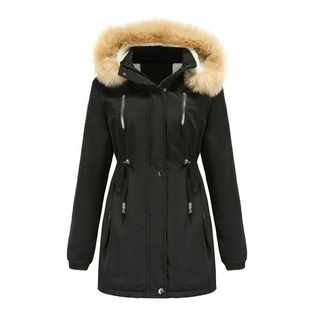 DPTALR Manteau Long Chaud pour Femmes à Capuche Veste Col Coupe Ajustée Parkas d'Hiver Manteaux