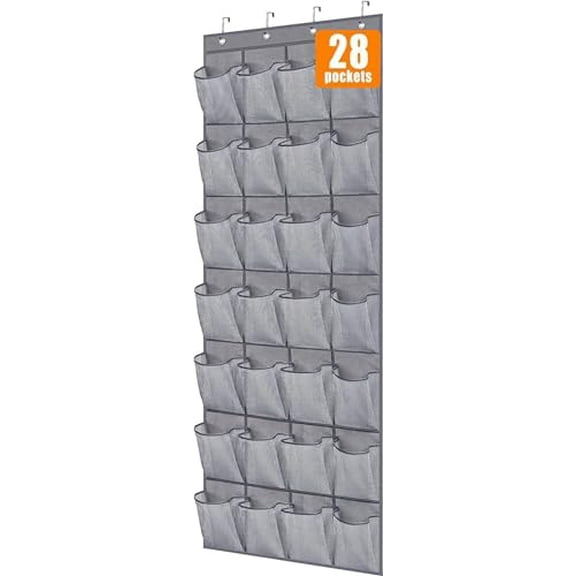 28 Large Pockets Hanging Shoe Rack Door Shoe Organizer Hanging Shoe Storage Hanger for Closet Mesh Holder,Grey