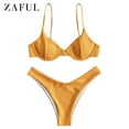 thumbnail image 2 of ZAFUL for Women Swimwear Ribbed High Leg Underwire Bikini Swimsuit Yellow M, 2 of 7