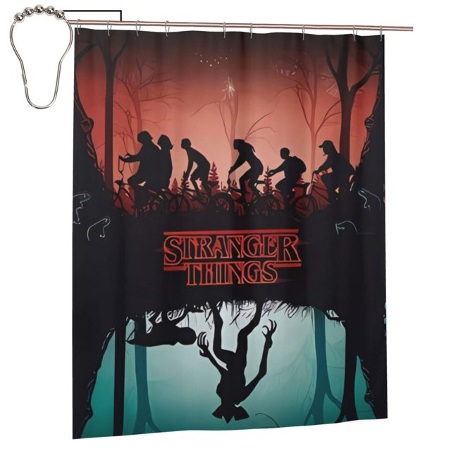 Juego de cortina de ducha Stranger Things con gancho, decoración para el baño, fácil cuidado, lavable a máquina, tela de poliéster duradera, cortina de ducha de tela impermeable, 66 x 72 pulgadas