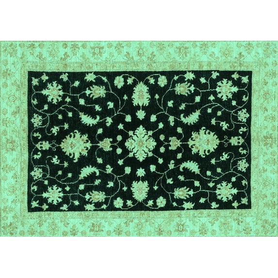 Ahgly Company Indoor Rectangle Oriental Turquoise Blue Traditional Area Rugs, 8' x 10'