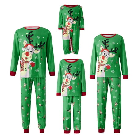 

MIPREWUY Family Matching Christmas Pajamas Cartoon Elk Snowflake Print Long-Sleeved Tops + Elastic Waist Trousers