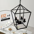 thumbnail image 6 of AFANQI Metal Square Farmhouse Pendant Light, 4-Light Geometric Ceiling Lighting, Industrial Retro Style Lantern Pendant for Foyer Kitchen Island, Adjustable Height (Black), 6 of 10