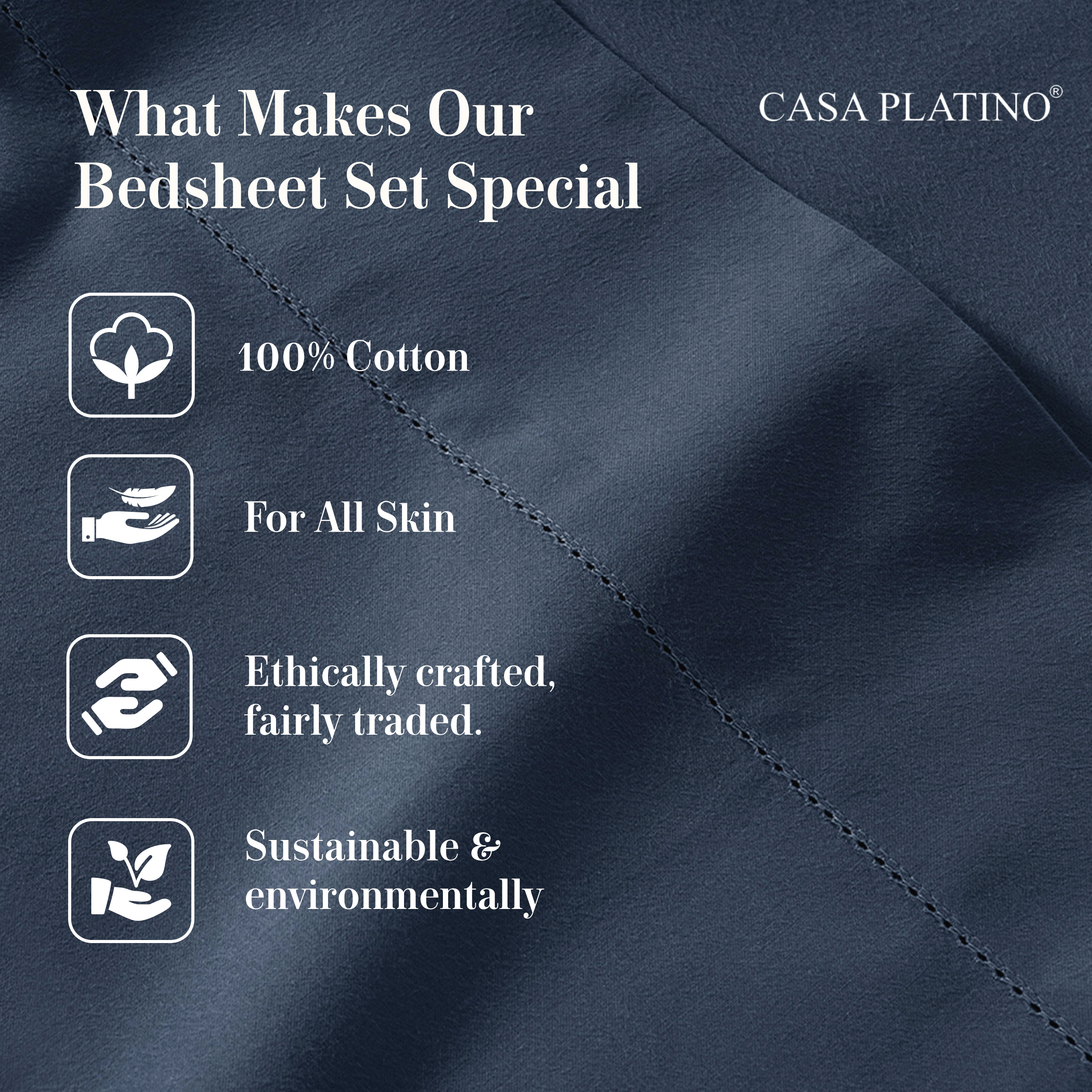 Casa Platino 100% Cotton Percale Queen Sheet Set, Navy photo 6