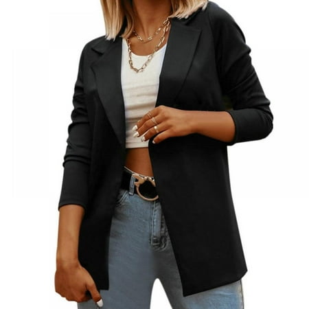 Lapel Solid Suits Blazer Coats Office Lady Work Long Sleeve Fake Pocket ...