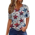 thumbnail image 2 of New trending & for spring GaThRRgYP Women's Everyday Short Sleeve Blouse - Summer Casual Top,Ladies' Independence Day Printed Button Up Three Quarter Sleeve 3/4 Sleeve V-neck Top/shirt Red S, 2 of 5