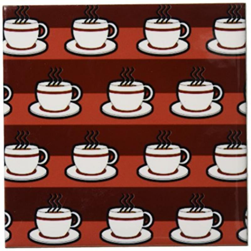 3dRose CST/_58654/_3 Coffee Lover Gift Coffee Cups Print Red Ceramic Tile Coasters Set of 4