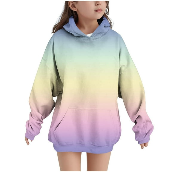 Cethrio Girls Hoodies Size 10-12, Gradient Print Thermal Loose Fit Pullover Girls Sweatshirts Multicolor