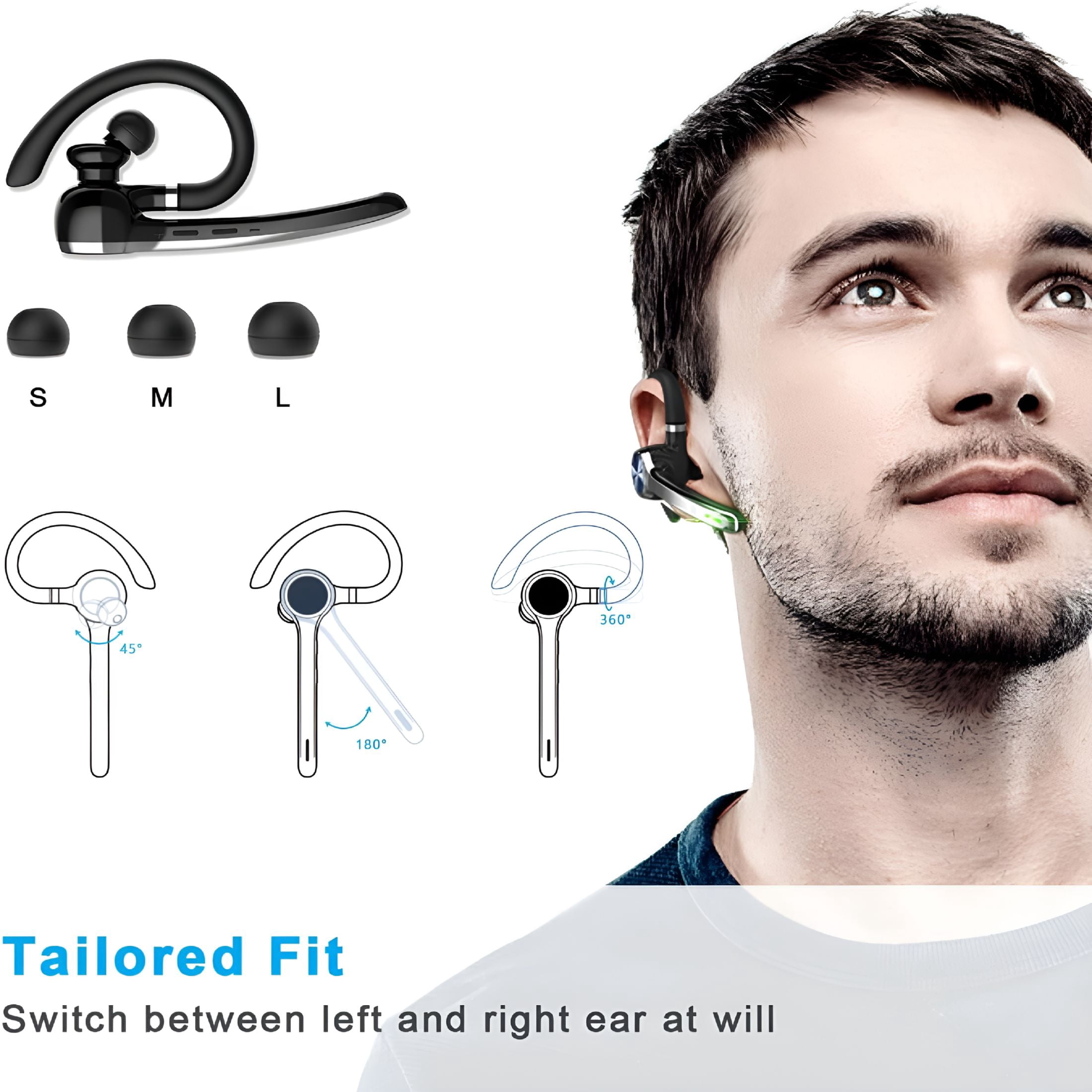 GJX 2026 New Bluetooth Headset,Wireless Bluetooth Earpiece with 500Mah Charging Case 72 Hours Talking Time Built-In Microphone for Ios Android Cell Phone,Hand-Free Headphones for Trucker,Office