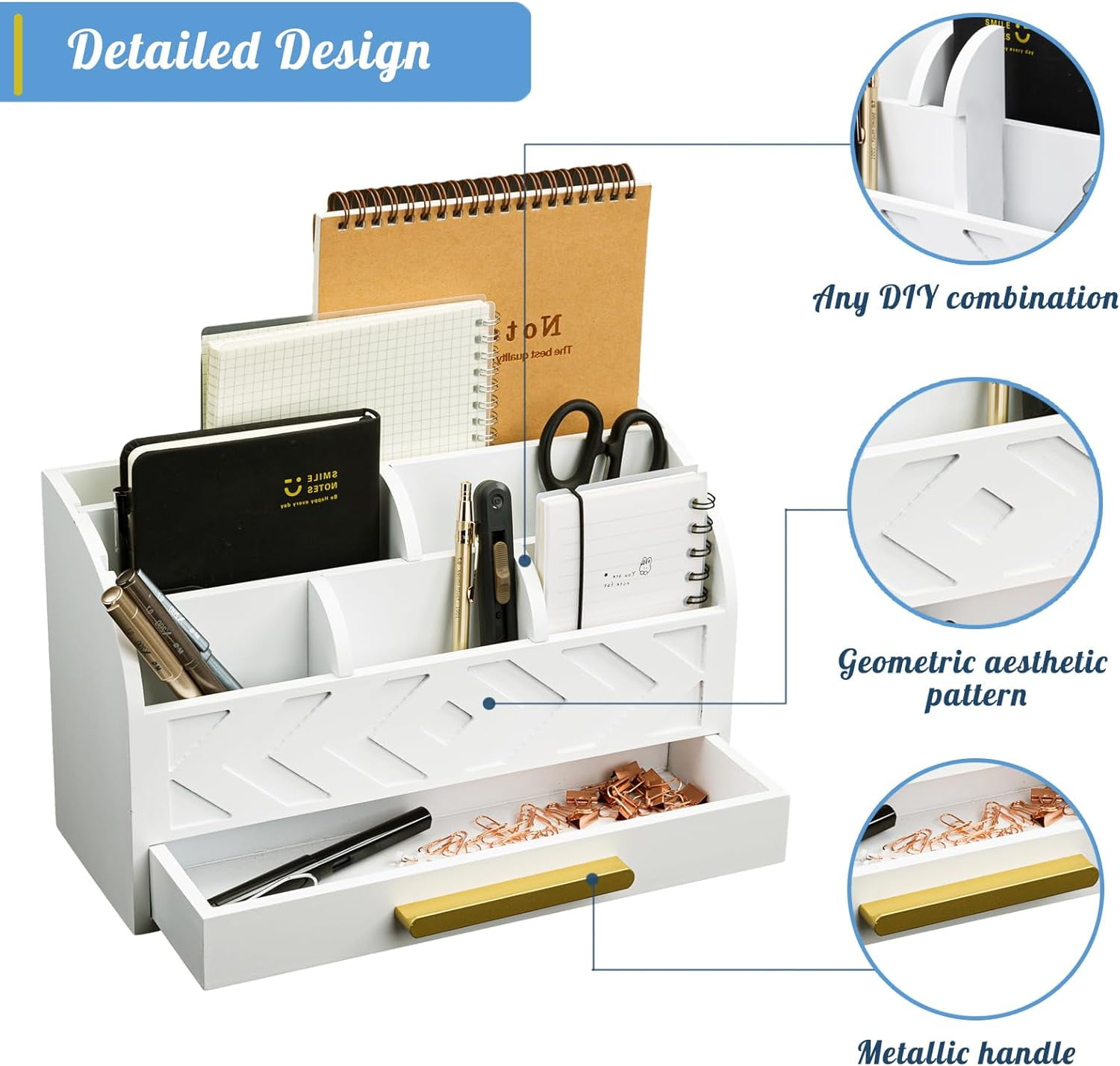 Wooden Desk Mail Organizer and Sorter Desktop Bill Holder Countertop Office Accessories in White