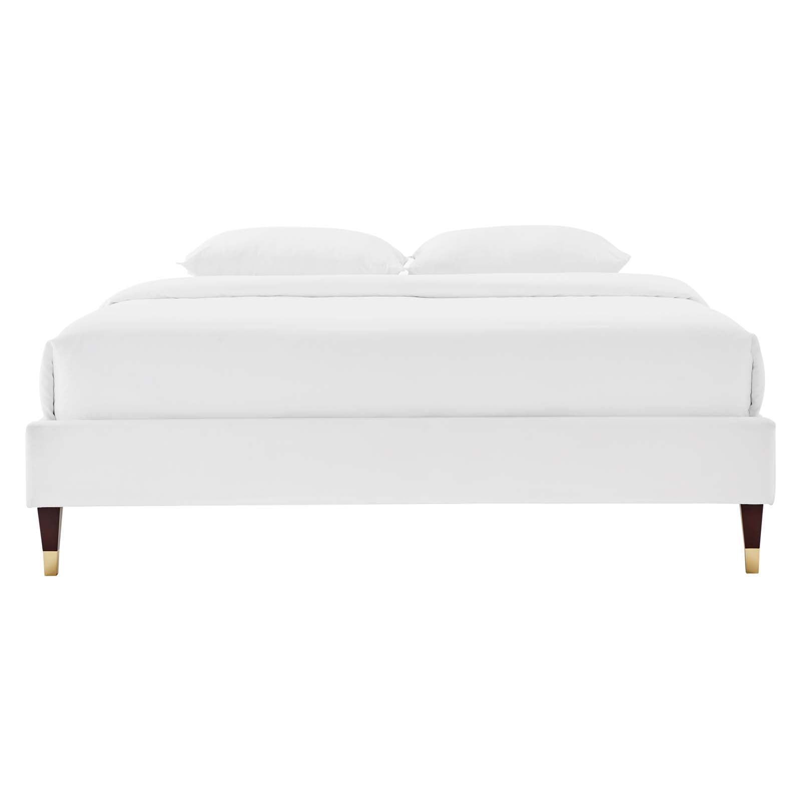 Platform Bed Frame, King Size, Velvet, White, Modern Contemporary Urban Design, Bedroom Master Guest Suite