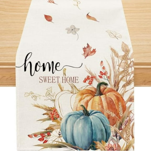 Fall Table Runner, Watercolor Pumpkin Fall Runner for Table Seasonal Autumn Thanksgiving Holiday Decor for Indoor Outdoor Dining Table Decorations 13x72 Inch