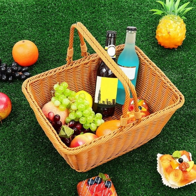 Durable Artificial Rattan Handmade Portable Picnic Basket Rattan Woven Supermarket Shopping Basket Rattan Basket