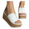 thumbnail image 1 of Corkys Wedges for Women Platform Slide Split Joint Open Toe Thick Sole Leather Beach Summer Slide Sandals White, 1 of 5