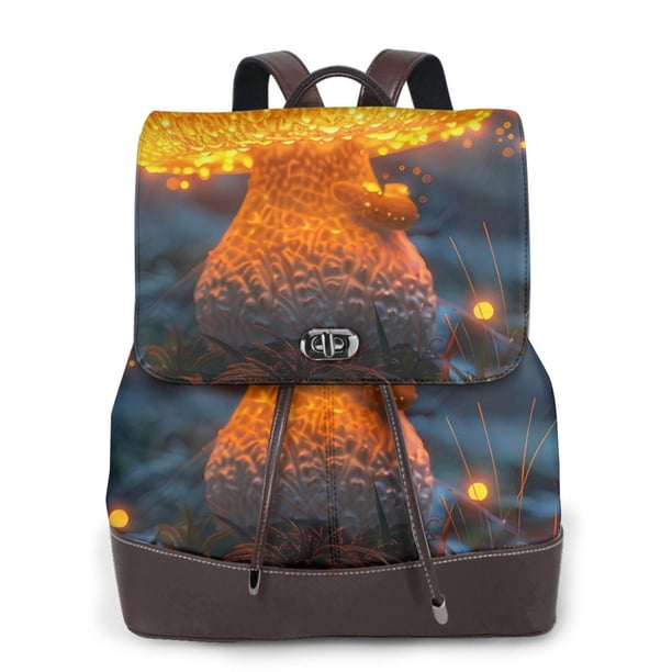 Easygdp Glowing Mushroom In Forest Mochila de Cuero para Mujeres, Bolso de Hombro, Bolsos de Mano de Moda para Trabajo y Viajes