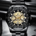 thumbnail image 4 of Reloj de Cuarzo Esqueleto para Hombre, Correa de Acero Inoxidable, Taquímetro, Indicador de Fecha, Resistente Al Agua, Luminoso, Reloj de Pulsera Deportivo de Negocios para Hombre, 4 of 5