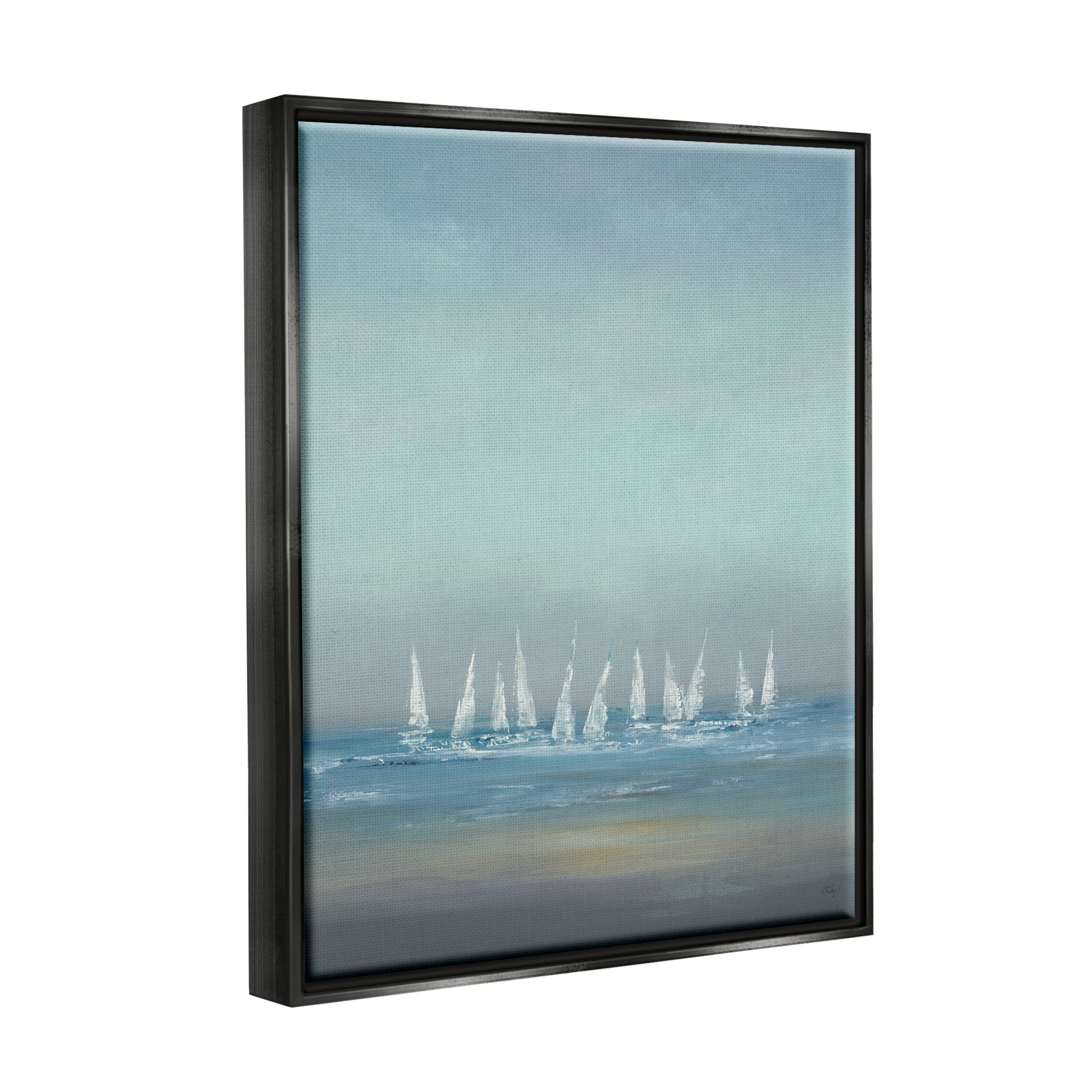 Stupell Industries The Regatta Abstract Seascape Jet Black Framed Floating Canvas Wall Art, 16x20, by Lisa Ridgers
