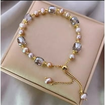 KeirineCC Simulated Pearl Stackable Stretch Bracelet, Lucky Pearl with Purple Stone Bracelet, Beaded Ball Adjustable Elastic Bangles for Gift Women Wedding Jewelry