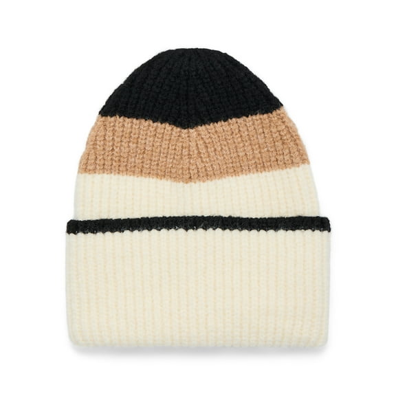 Time and Tru Women's Colorblock Beanie, One Size, White/Tan