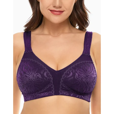 Wingslove Women s Full Coverage Plus Size Bra Non Padded Wireless Minimizer Bra  Purple 38H