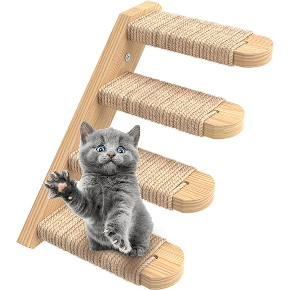 Skywin Cat Steps - Solid Rubber Wood Cat Stairs Great for Scratching and Climbing - Easy to Install Wall Mounted Cat Shelves for Playful Cats (Left Facing)