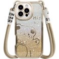 thumbnail image 1 of Funda para iPhone 16 Pro Max con correa, Lindo Patrón de Brillo Brillante de Oso de Dibujos Animados con Brillo de cordón Cruzado para Mujeres y Niñas, Funda Suave de TPU a prueba de golpes, 1 of 5