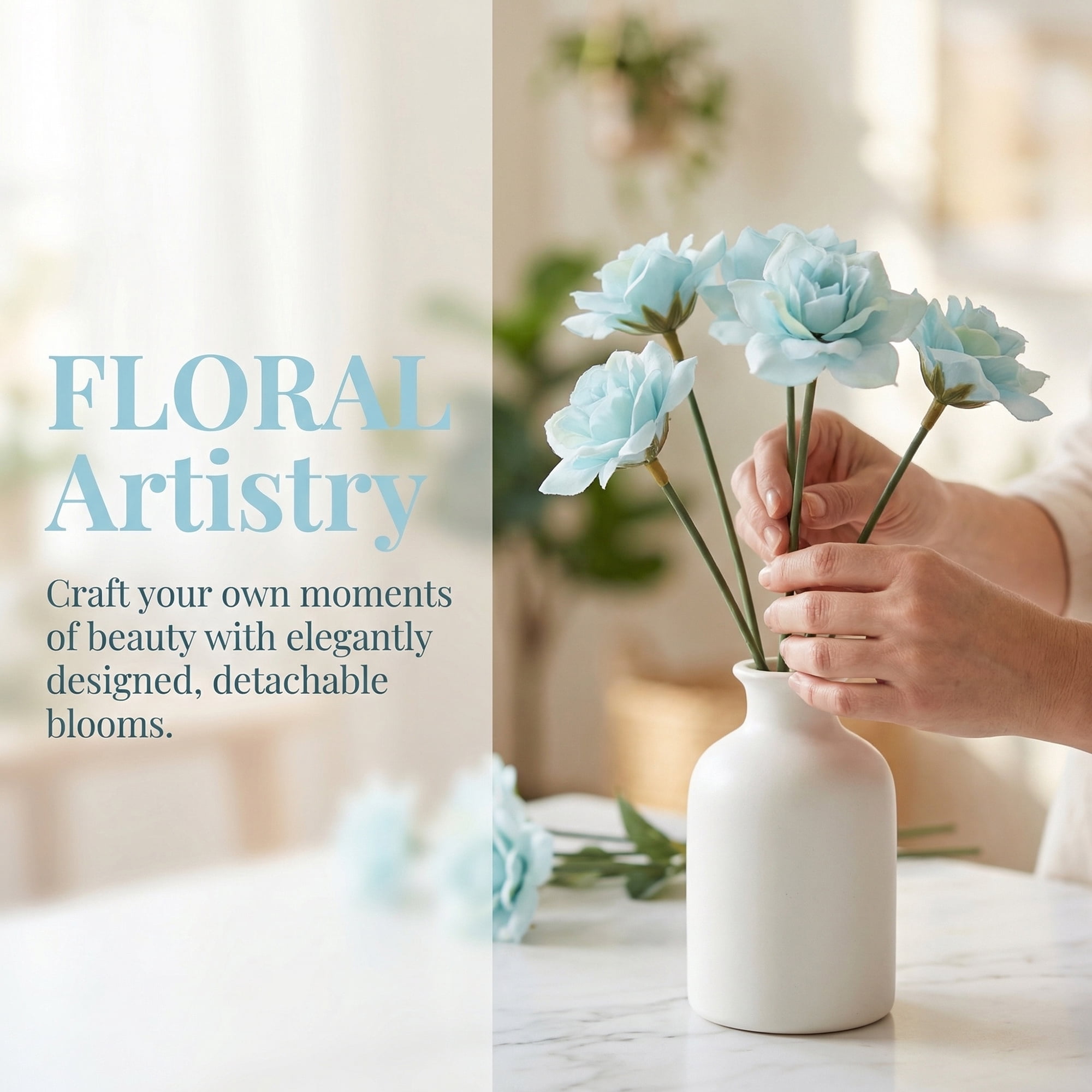 Unique Bargains Artificial Roses Bouquet Silk Rose with Detachable Flower [Light Blue]