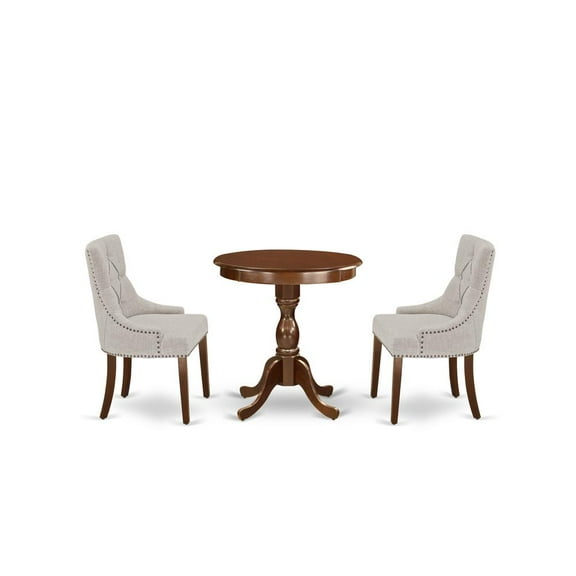 East West Furniture - ESFR3-MAH-05 - 3-Pc Dinette Table Set - 2 Dining Room Chairs and 1 Kitchen Dining Table (Mahogany Finish)