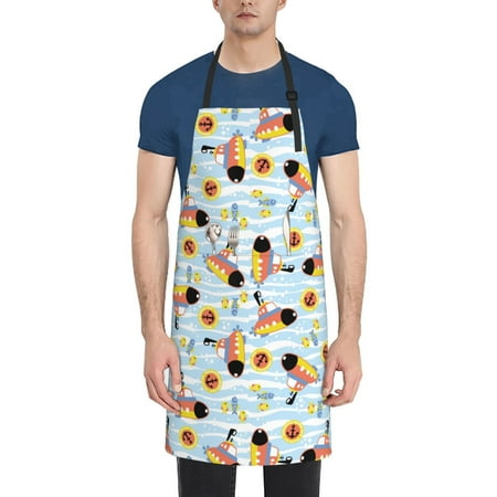 

Rateoe Submarine With Fishes Undersea Aprons with Pocket Men Womens Aprons Waterproof Adjustable Cooking Aprons for Kitchen Gardening and Salon