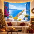 thumbnail image 3 of Greek Island View Through Blue Doors With Lemons Serene Coastal Style for Travel Lovers Mediterranean Wall Art Housewarming Gift Tapestry Wall Hanging for Living Room and Bedroom, 3 of 7