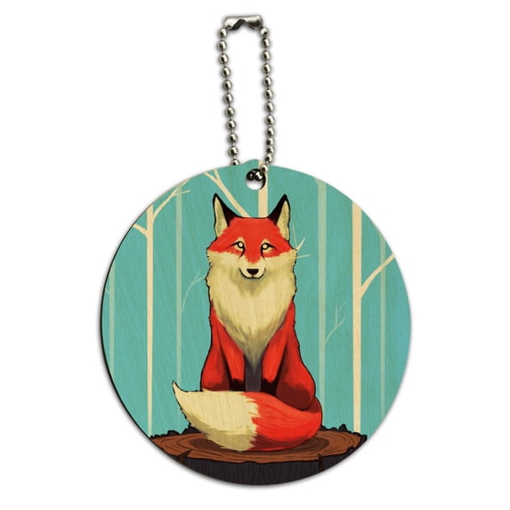 Fox on Tree Stump Round Wood Luggage Card Suitcase Carry-On ID Tag