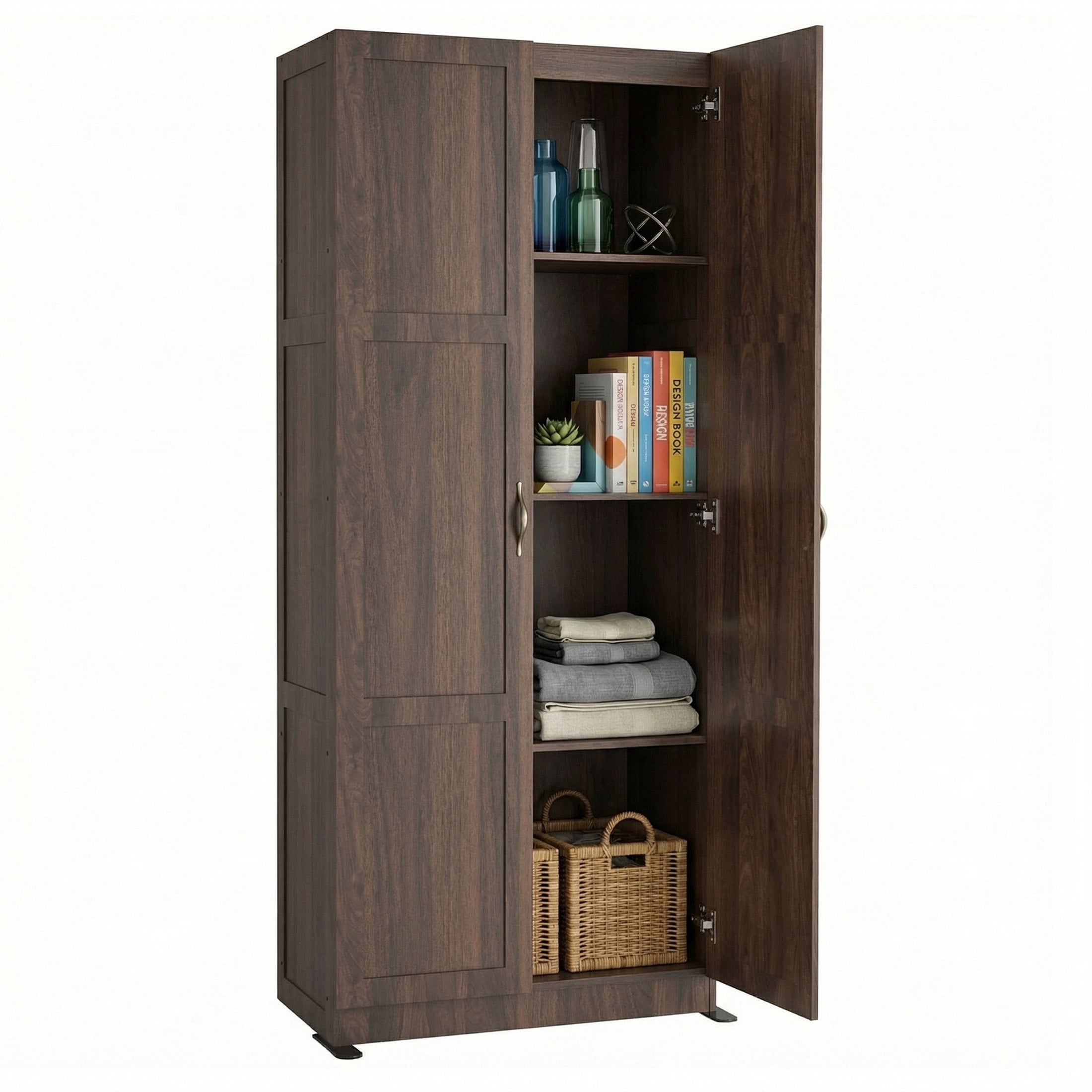 edx 71" Wooden Storage Cabinet for Living Room,Hallway, Entryway, Closet, Home Office, Brown