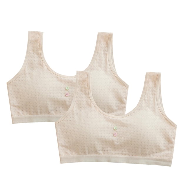 Odeerbi 2 Pack Niñas Bras de Entrenamiento 10-16 Años, Bras Deportivos Sin Alambre de Algodón Con Almohadillas Ropa Interior de Desarrollo de La Pubertad Respirable