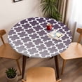 thumbnail image 5 of Purple Moroccan Elastic Fitted Round Table Cover Geometric Pattern Waterproof Outdoor Tablecloth for Holiday Party, Picnic, Patio & Dining Fits Tables Up to 55"-60", 5 of 8