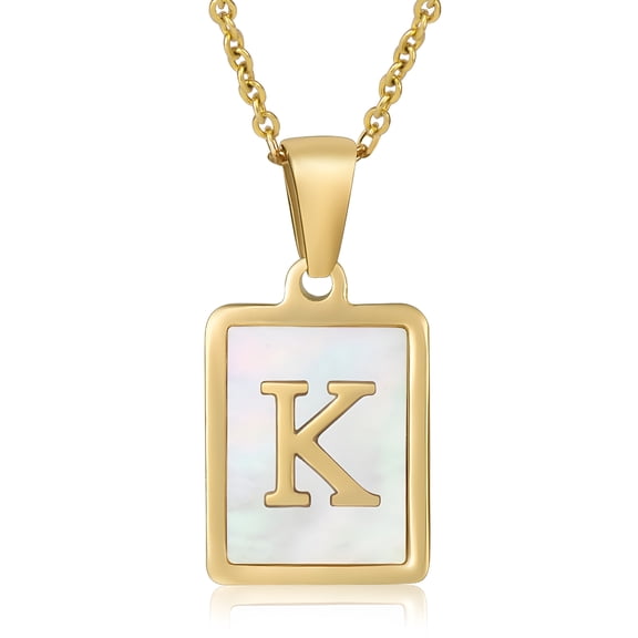 DESIGNICE Shell Initial Necklace for Women A-Z Letter Pendant Necklace Womens Capital Letter Yellow Gold Plated Stainless Steel Cable Chain 18 In