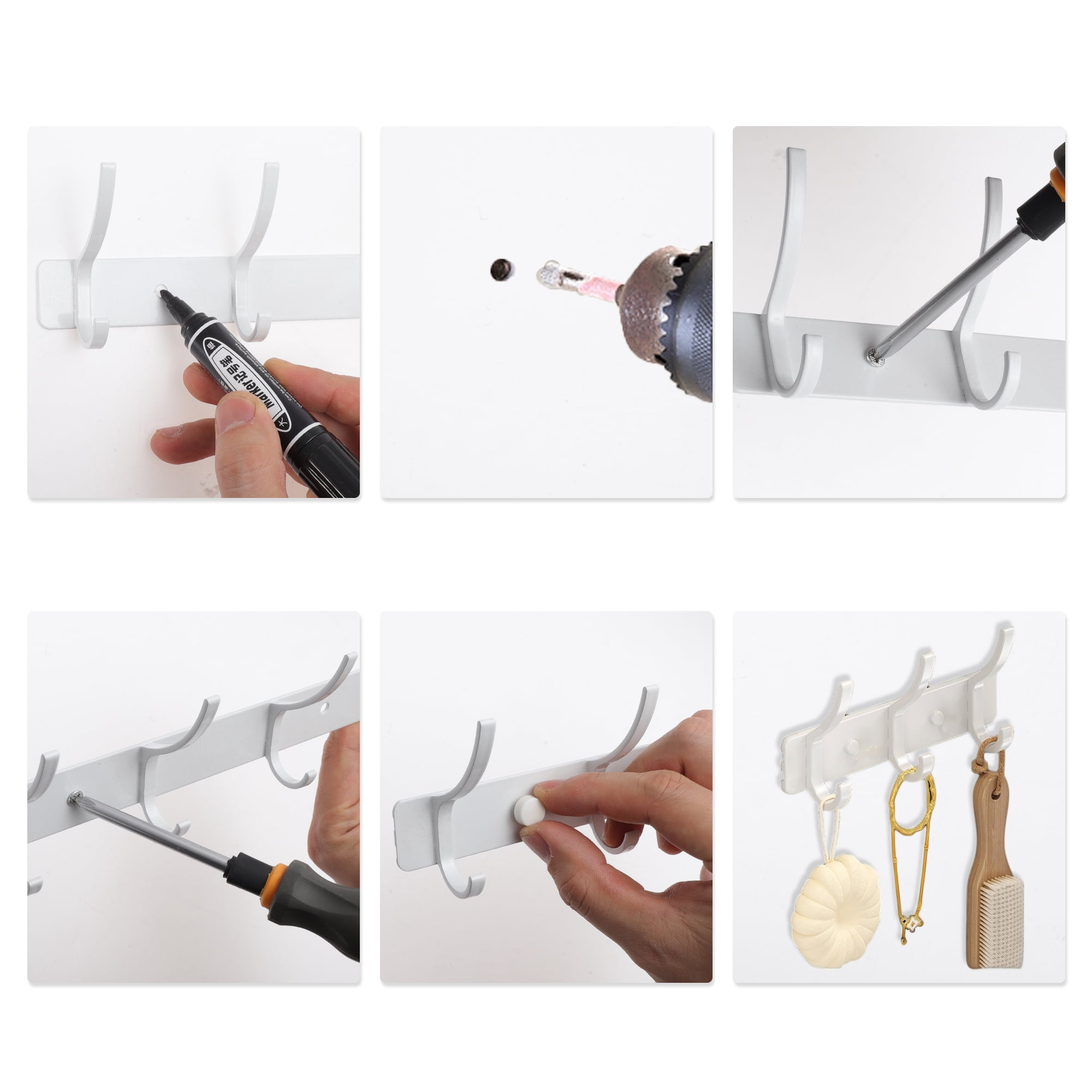 Unique Bargains Coat Rack Wall Mount Hook Deep Black 15x1.2x6